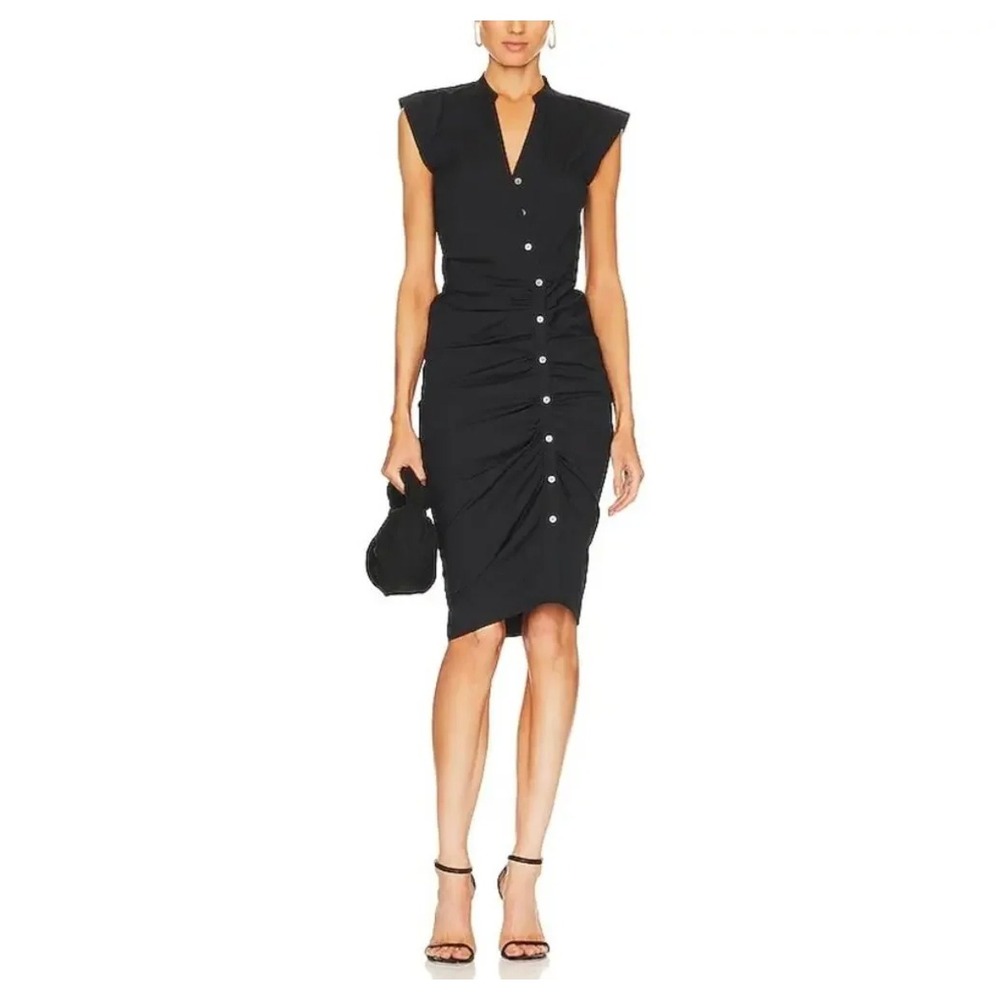 Veronica Beard Ruched Shirt Dress Button Front Sleeveless Midi Size 0 Luxury